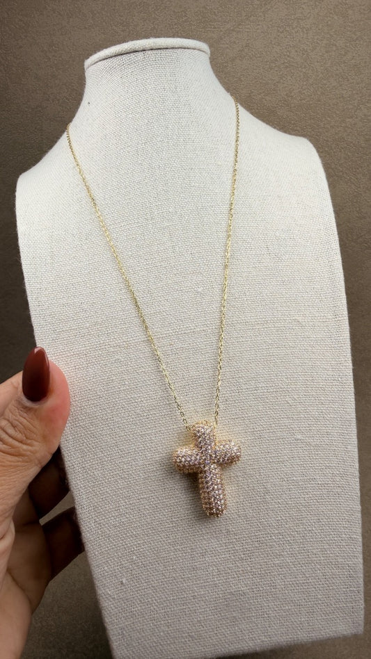 Gold sparkle cross necklace