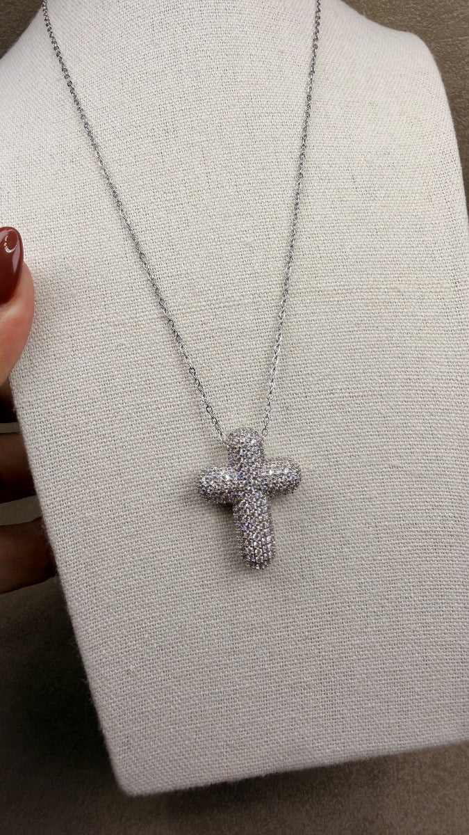 Collar cruz brillo silver